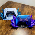 Crystal PS5 Controller Stand – Vibrant Gaming Accessory, 3D Printed Display Dock, Custom Colour Options featuring two controllers.